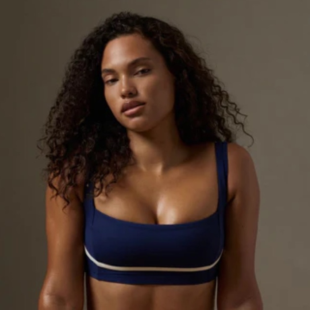 Monday Swimwear Navy Sports Bra with Cream Contrast Trim